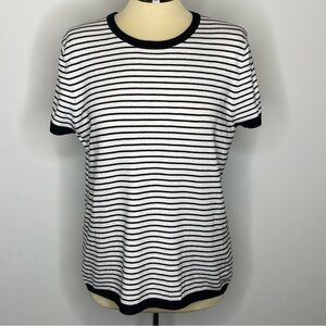 Premise White and Black Striped Short Sleeve Sweater